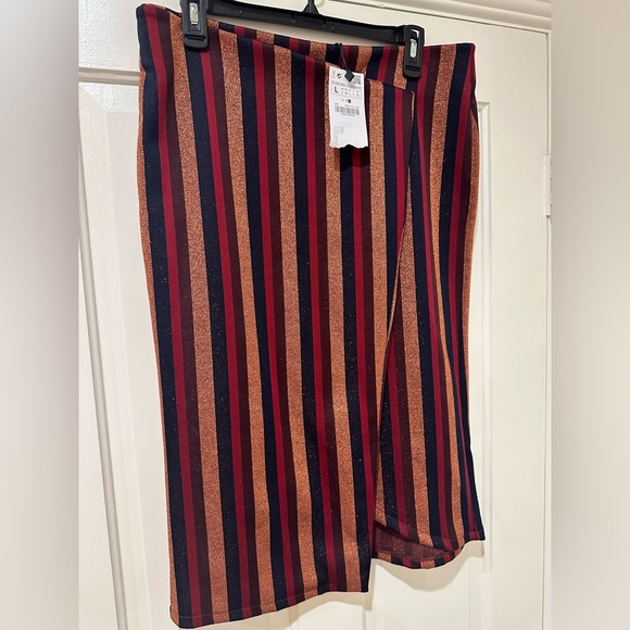 Zara metallic rose gold striped wrap pull on skirt nwt - Picture 2 of 11